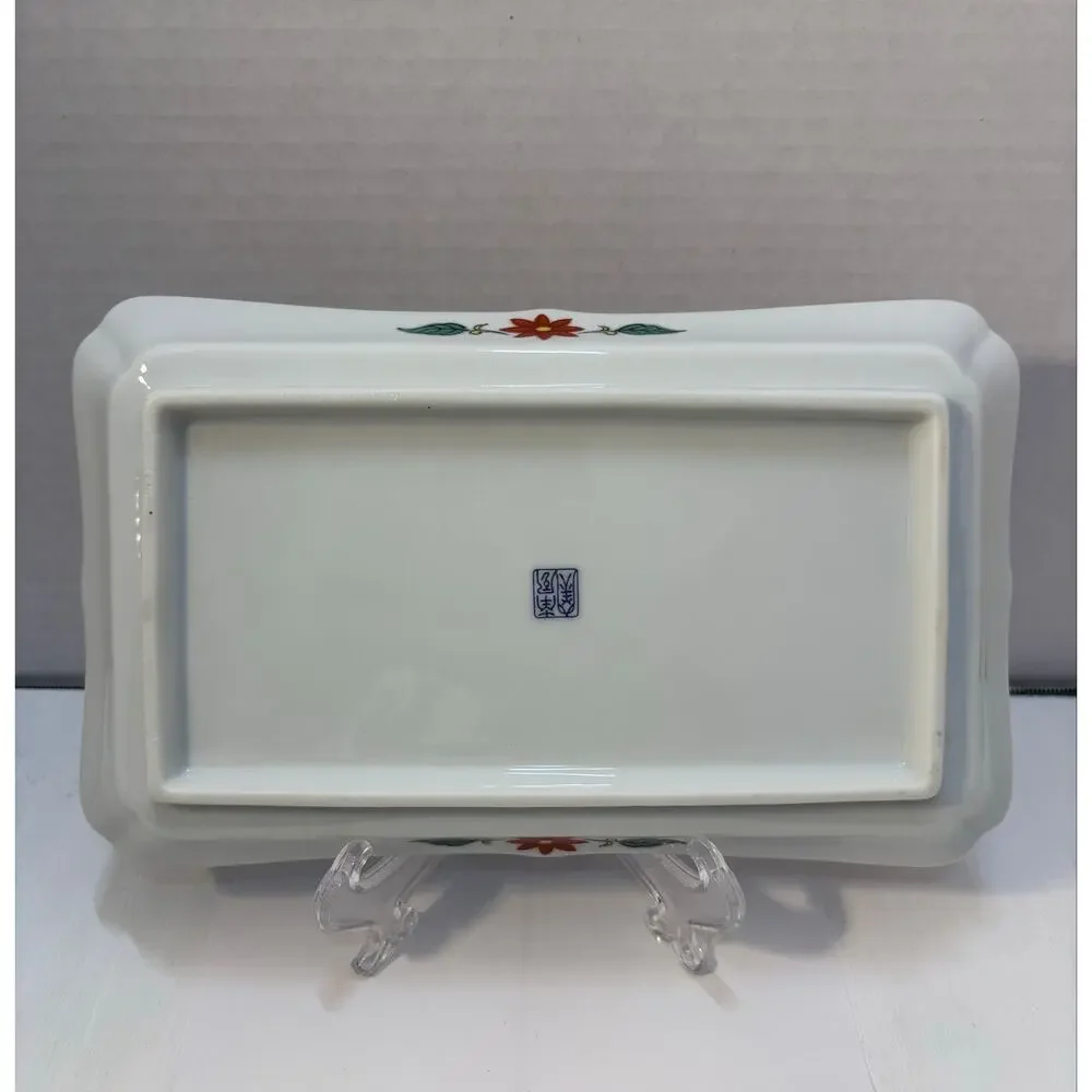 Vintage Rectangle porcelain serving platter with an Asian/Oriental motif